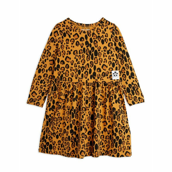 mini rodini leopard long sleeve gathered dress