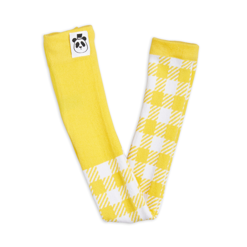 mini rodini gingham check printed tights in yellow. 