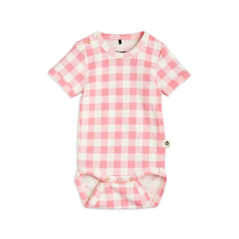 mini rodini baby body with pink gingham check print