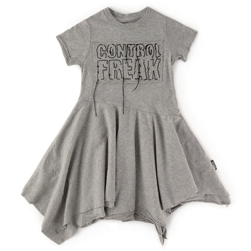 nununu embroidered control freak dress heather grey, kodomo boston