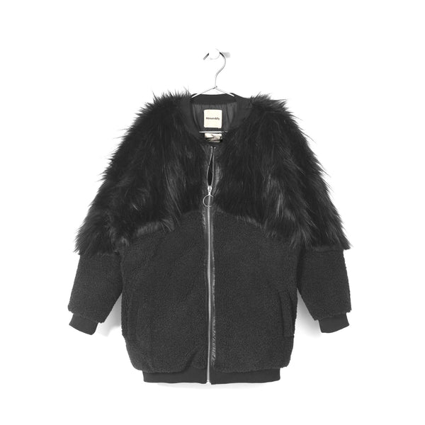 andorine oversized zipped faux fur coat black - kodomo