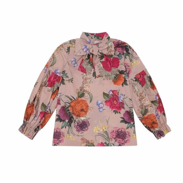 christina rohde floral bow blouse pale rose, girl's eco-cotton tops