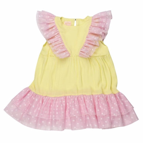 wauw capow by bangbang copenhagen oline dress yellow&pink, girl's ruffle dresses