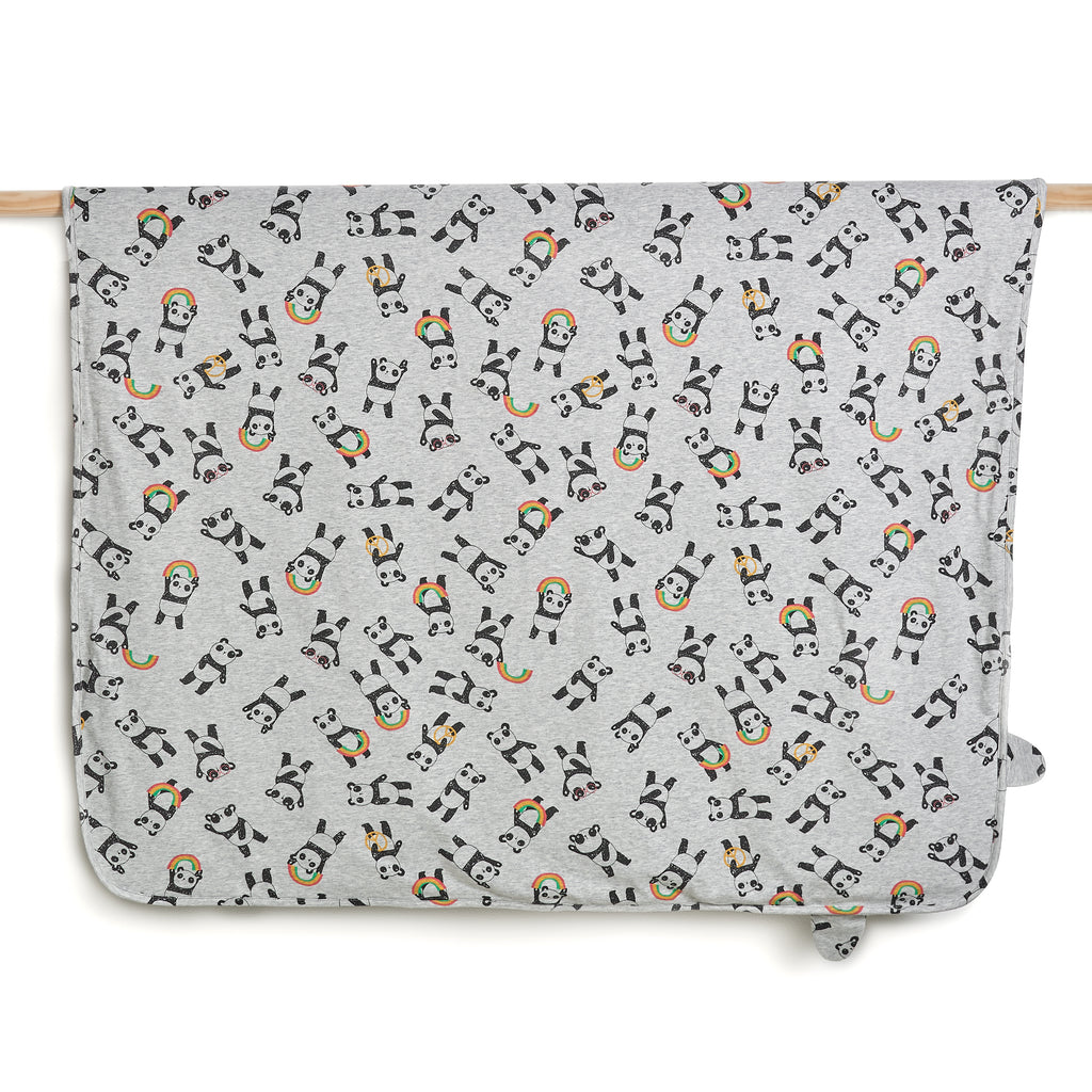 the bonnie mob pom shawl with hood and ears grey, organic baby clothing and gifts available at kodomo boston, free shipping over $99