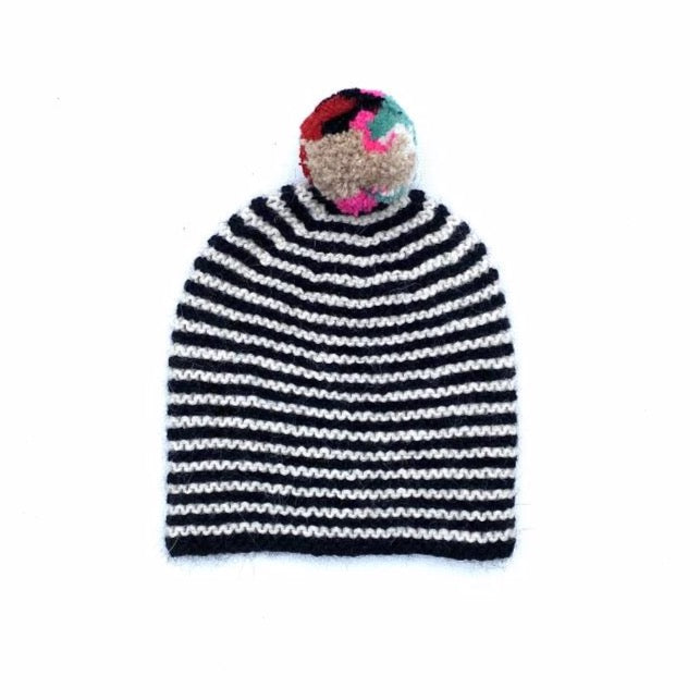cabbages & kings ny striped multi pom hat, children's unisex knit beanies