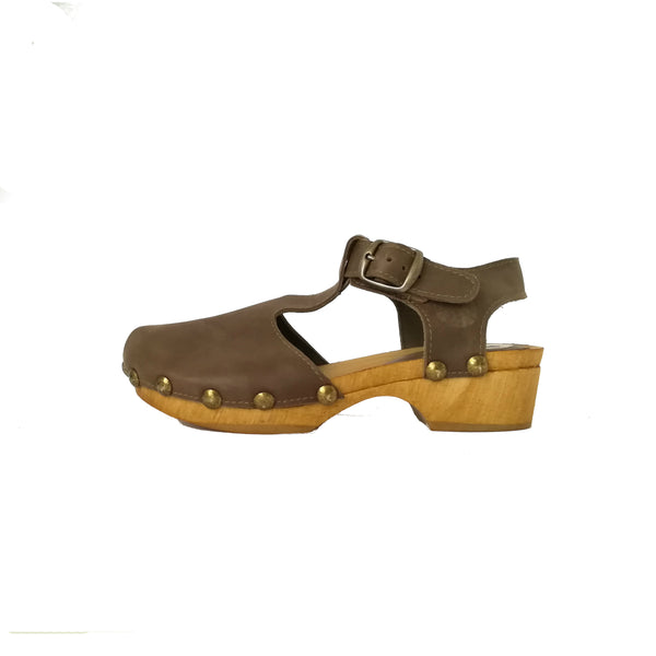 lmdi collection leather tulip clog taupe - kodomo boston