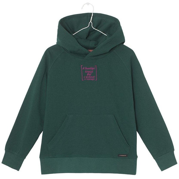 a monday in copenhagen vic hoodie forest, unisex tops, green with embroidery