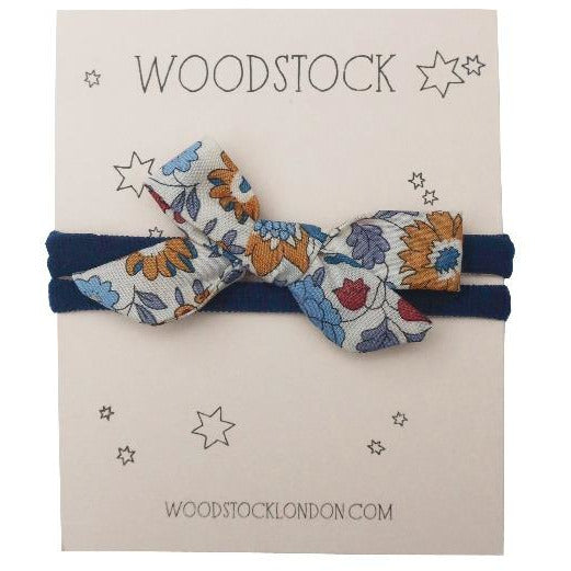 woodstock london baby bow headband liberty d'anjo blue, baby's hair accessories