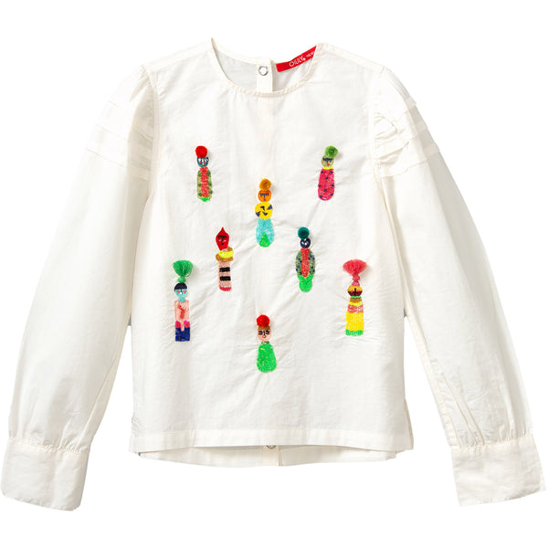 oilily boost blouse off white with embroidery, fw20 ethical fall fashion for kids at kodomo boston, free shipping