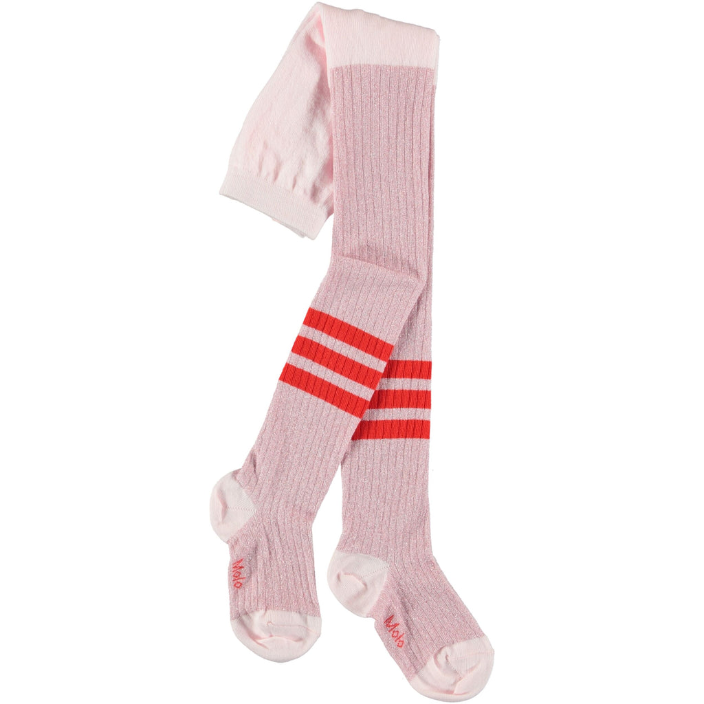 molo sports stripe tights chalk pink, comfortable sports leggings, fun sports tights, elastic waist kids tights, elastic waist band leggings for kids, legging tights for kids, sporty pink tights, free fast shipping on all orders over $99 from kodomo-boston