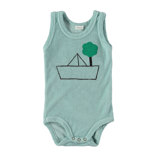 picnik paper boat baby romper blue