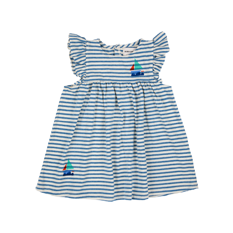 bobo choses stripes ruffle baby dress blue