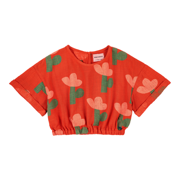 bobo choses sea flower all over woven short sleeve top red