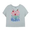 bobo choses womens v-neck loose t-shirt flowers grey