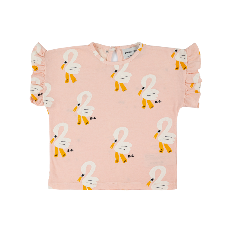 bobo choses pelican all over baby ruffle t-shirt pink
