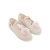 bonton suede pompom slippers pink