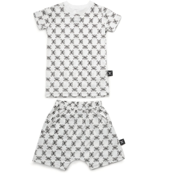 nununu new spring summer girls collection skull & crossbones loungewear set in white - free fast shipping on all orders over $99 from kodomo