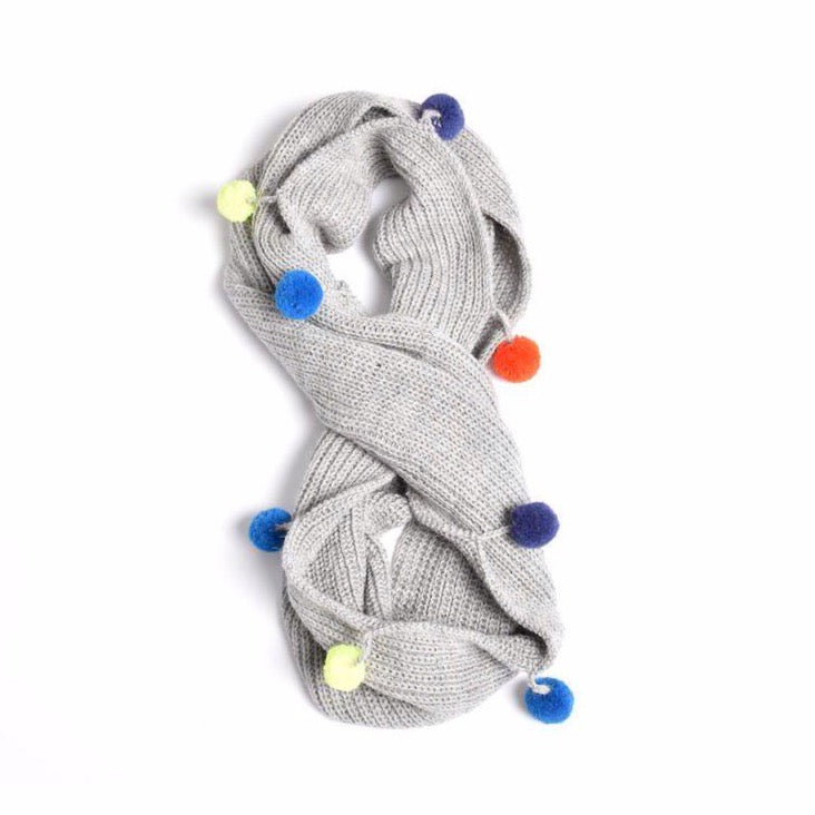 cabbages & kings ny double wrap infinity pom scarf grey - kodomo scarf - children's clothing in boston, cabbages & kings - bobo choses, atsuyo et akiko, belle enfant, mamma couture, moi, my little cozmo, nico nico