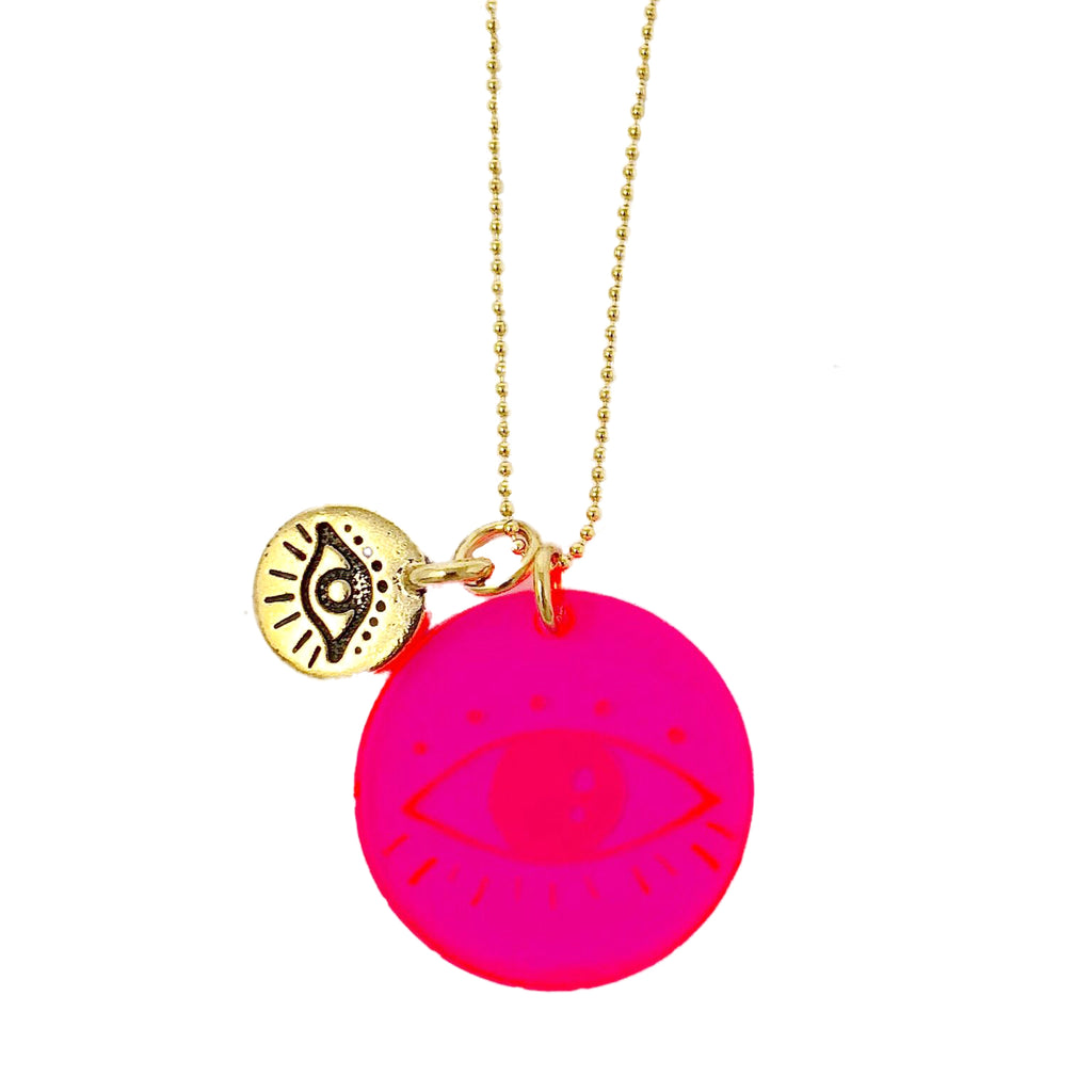 atsuyo et akiko evil eye necklace pink charm - kodomo boston. free shipping.