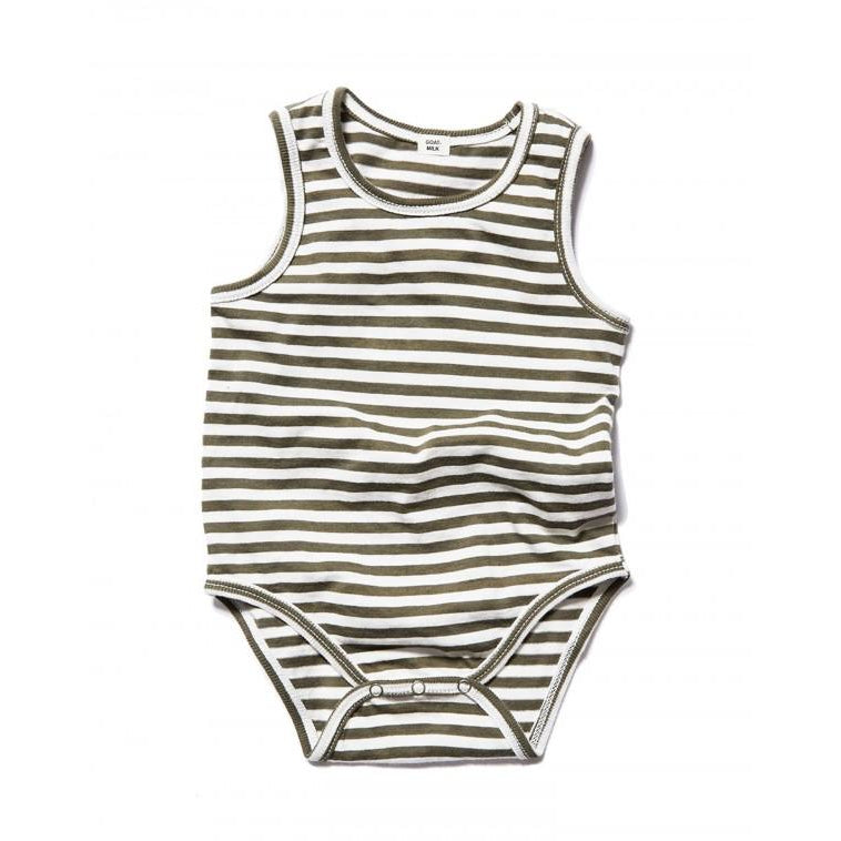 goat-milk sleeveless onesie moss - kodomo boston. free shipping.