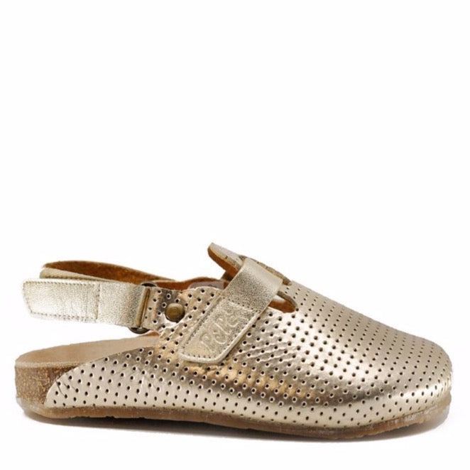 pèpè perforated clog gold, kids designer shoes at kodomo boston free shipping.