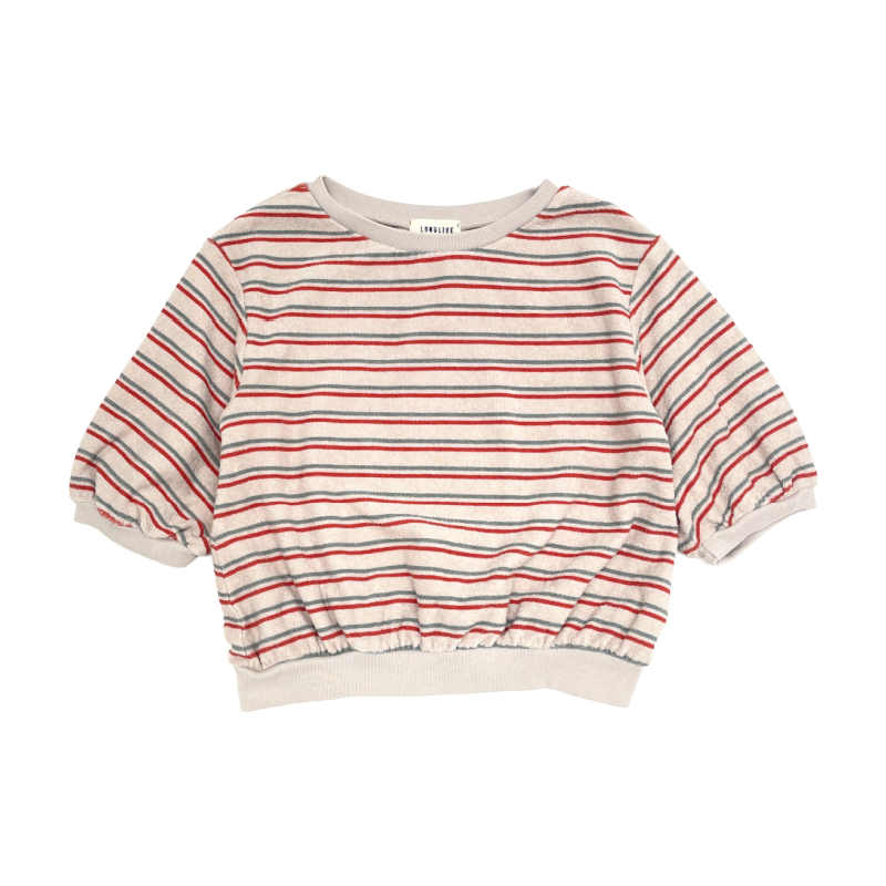 long live the queen puffed sweatshirt blue red stripe kodomo