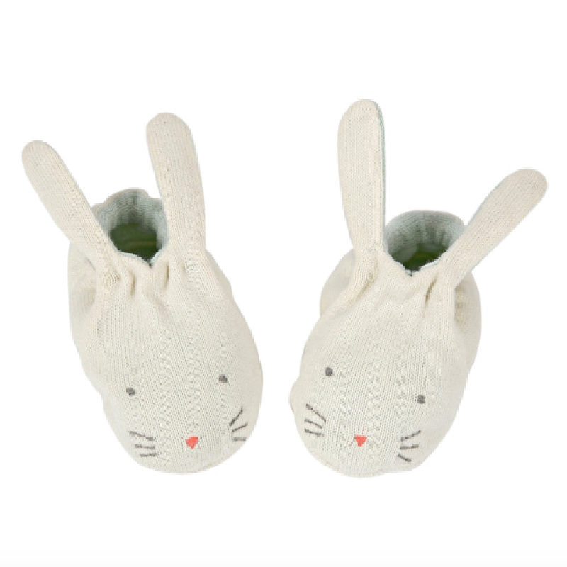 meri meri bunny baby booties mint