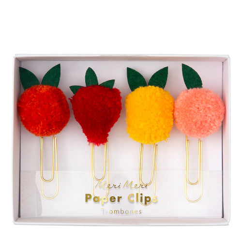 meri meri fruit pom pom jumbo paper clips, kid's stationary supplies