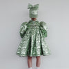caroline bosmans metallic top green, girls blouse, puff sleeve shiny texture