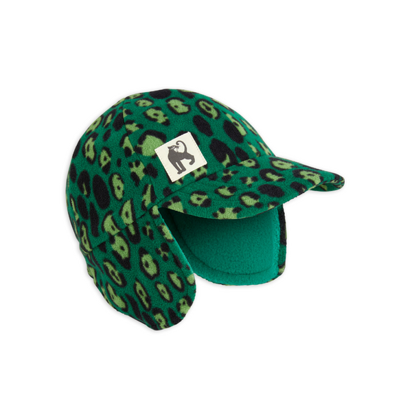 mini rodini leopard fleece cap green