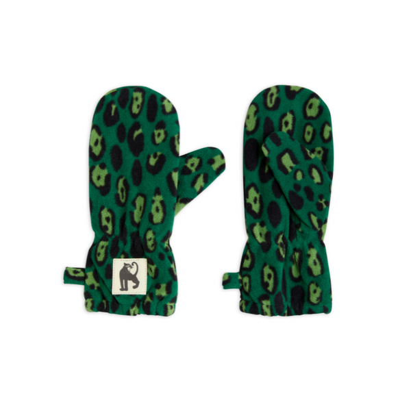 mini rodini leopard fleece mittens green