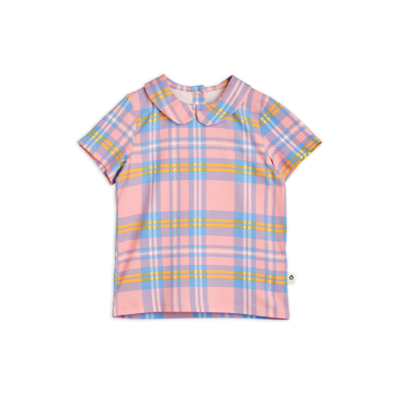 mini rodini check aop ss collar tee pink