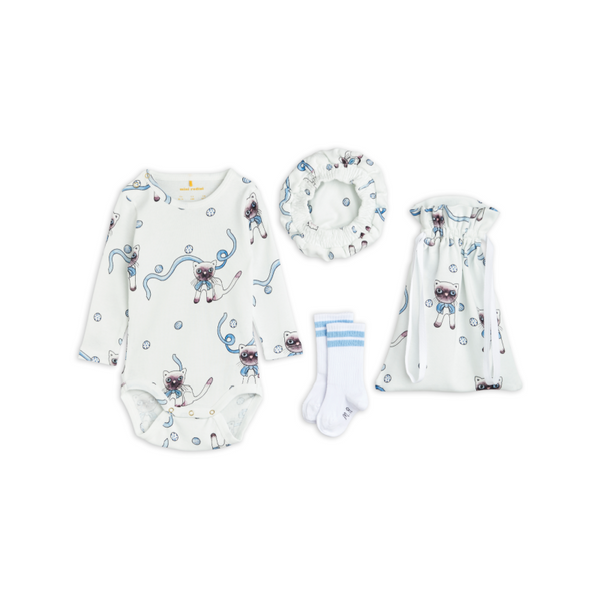 mini rodini siamese cat baby set white