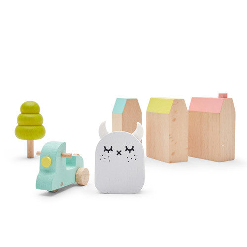 noodoll wooden ricetown playset, kid's sustainable toys