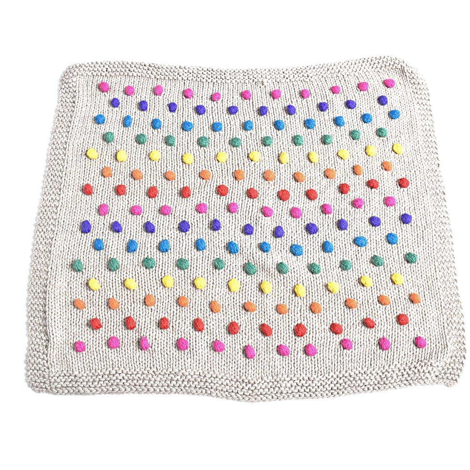 cabbages & kings hand knit rainbow pom blanket oatmeal - kodomo blanket - children's clothing in boston, cabbages & kings - bobo choses, atsuyo et akiko, belle enfant, mamma couture, moi, my little cozmo, nico nico