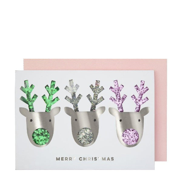 meri meri silver reindeer shaker card, holiday cards