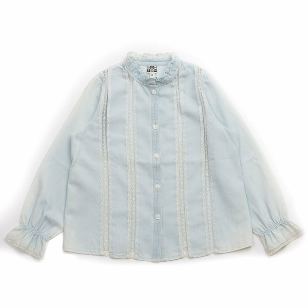 bonton ravena lace shirt chambray - kodomo, girls blouses