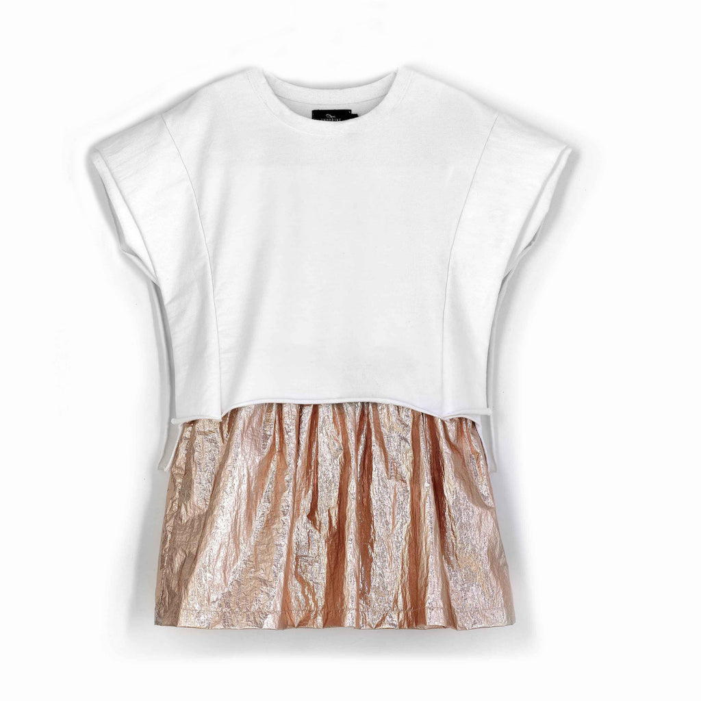 andorine two tone dress white/golden,  new spring summer girls playsuits and dress from andorine ss20 collection, kodomo boston, free shipping