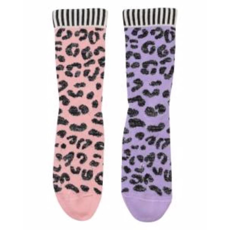 wauw capow by bang bang copenhagen glitter leo socks purple&pink